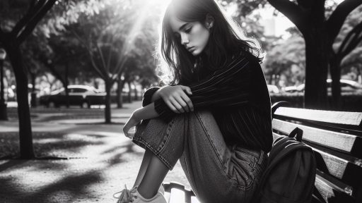 depressed girl sitting in park